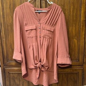 Cocomo Rust Pleated Blouse with Tie-Front